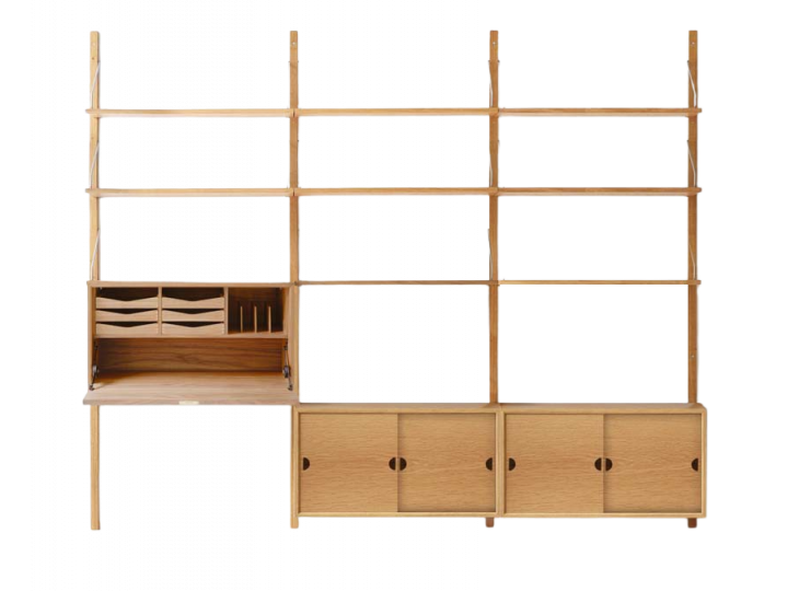 Mid modern scandinavian shelving system, model Royal System by Poul Cadovius, new edition. Comb 1