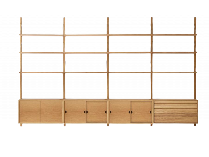 Mid modern scandinavian shelving system, model Royal System by Poul Cadovius, new edition. Comb 2