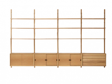 Mid modern scandinavian shelving system, model Royal System by Poul Cadovius, new edition. Comb 2