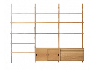 Mid modern scandinavian shelving system, model Royal System by Poul Cadovius, new edition. Comb 3