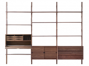 Mid modern scandinavian shelving system, model Royal System by Poul Cadovius, new edition. Comb 5