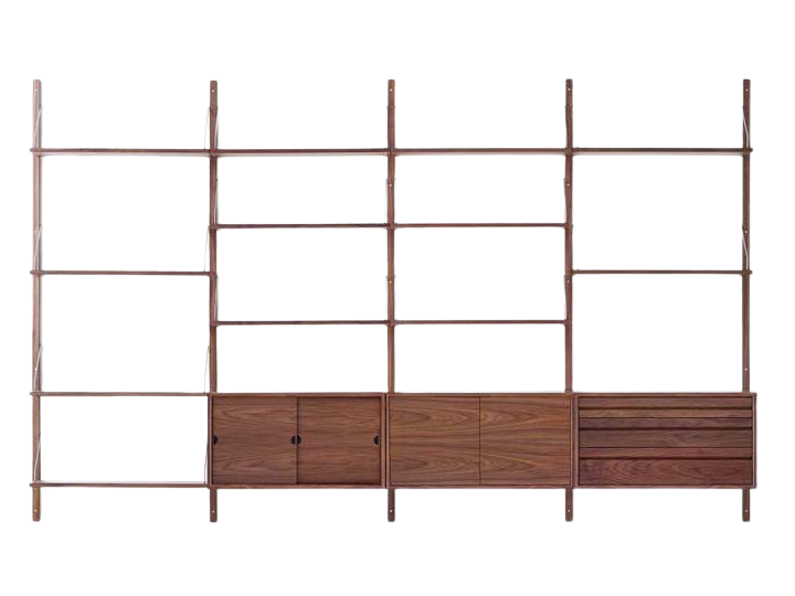 Mid modern scandinavian shelving system, model Royal System by Poul Cadovius, new edition. Comb 6