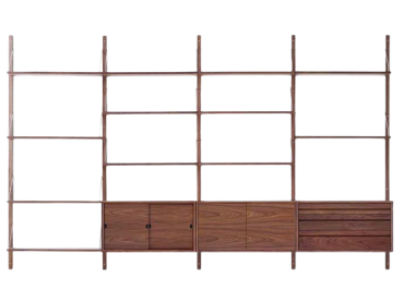 Mid modern scandinavian shelving system, model Royal System by Poul Cadovius, new edition. Comb 6