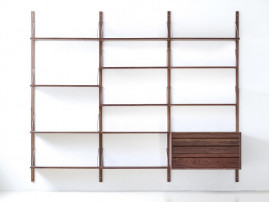 Mid modern scandinavian shelving system in walnut, model Royal System by Poul Cadovius, new edition. 