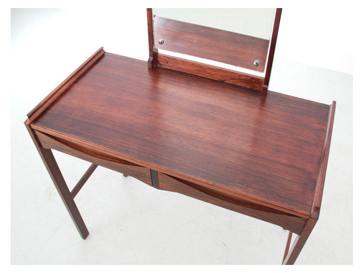 Coiffeuse Scandinave Palissandre Avec Miroir – 4 Tiroirs, Meuble Chambre, Occasion