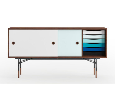 Buffet scandinave modèle Buffet FJ, noyer/bleu. Edition neuve