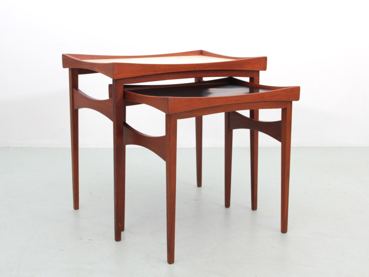 Plateau De Service Réversible Finn Juhl - Design Danois Années 60 - Bois Blanc/noir