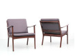 Mid-Century Modern Danish pair of  lounge chairs in mahogany model PJ 112 by Ole Wanscher