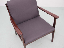 Mid-Century Modern Danish pair of  lounge chairs in mahogany model PJ 112 by Ole Wanscher