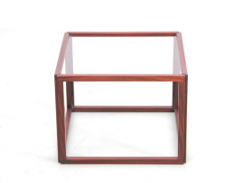 Petite table basse scandinave cubique en palissandre de Rio et verre de Kai Kristiansen