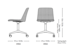 Chaise de bureau scandinave modèle Rely HW23. Pied pivotant et roulettes