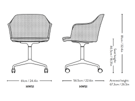 Fauteuil scandinave modèle Rely HW51-HW52 pivotant à roulette