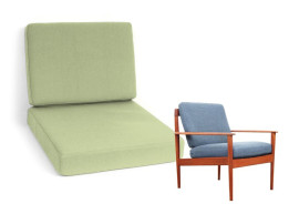 Coussins sur mesure, assise et dossier, pour fauteuils scandinaves. Housses et garnitures.