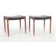 Paire de tabourets scandinaves Niels Moller N° 80A. Noyer et cuir. nouvelle édition