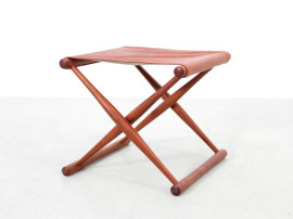 Tabouret pliant en teck et cuir