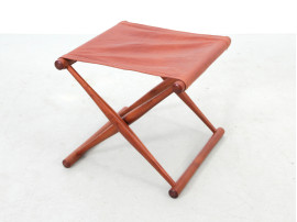Tabouret pliant en teck et cuir