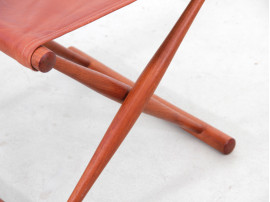 Tabouret pliant en teck et cuir