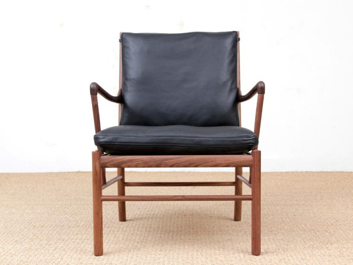 Mid-Century modern scandinavian Colonial arm chair in walnut by Ole Wanscher. New edition