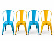 Suite de 4 chaises Tolix, 2 jaunes, 2 bleues. Edition des années 60