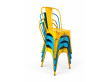 Suite de 4 chaises Tolix, 2 jaunes, 2 bleues. Edition des années 60