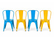 Suite de 4 chaises Tolix, 2 jaunes, 2 bleues. Edition des années 60