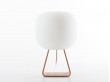 Petite lampe de table scandinave en opale et multipli de chêne modèle Toad 