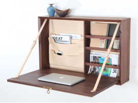Mid century modern wall secretary desk in walnut