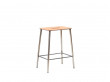 Adam stool.   Rectangular leather seat and raw steel structure.  H50 cm. 