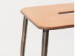 Adam stool. Rectangular nature leather seat and raw steel structure. H65 cm or H76 cm