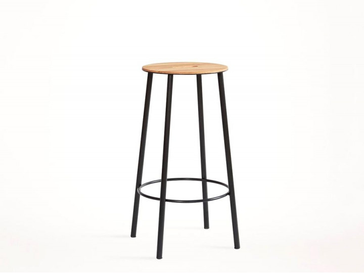 Adam Bar Stool Round. H65 cm ou H76 cm. Chêne. Piètement noir ou gris.