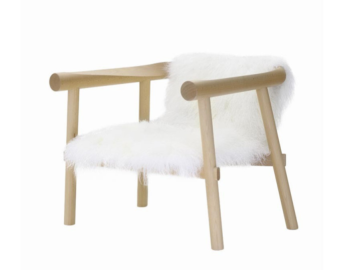 Altay Armchair. Natural upholstered in white Mongolian goatskin. 