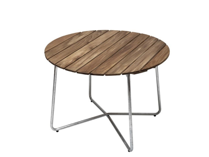 Table de repas scandinave d'extérieur modèle A9, Ø 100 cm. Structure en acier galvanisé. 