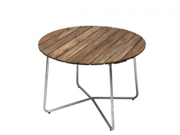 Table de repas scandinave d'extérieur modèle A9, Ø 100 cm. Structure en acier galvanisé. 