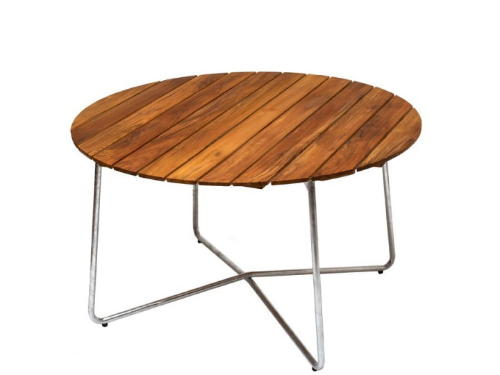 Table de repas scandinave d'extérieur modèle A9, Ø 120 cm. Structure en acier galvanisé. 