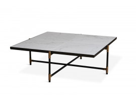 Carrare marble coffee table 90 cm.  Black frame with brass. 