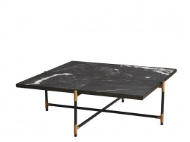 Carrare marble coffee table 90 cm.  Black frame with brass. 