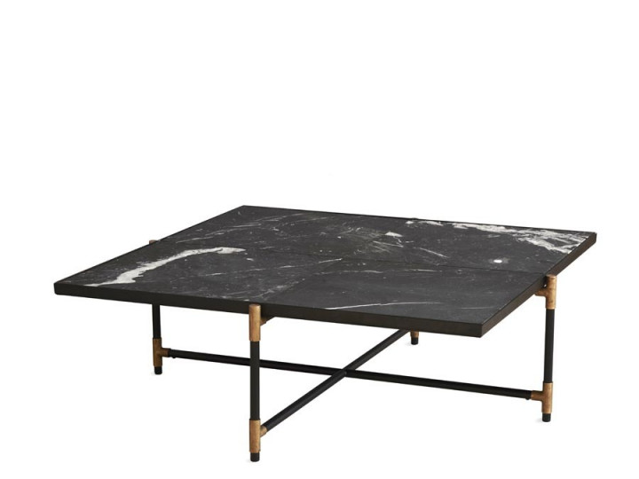 Carrare marble coffee table 90 cm.  Black frame with brass. 