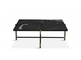 Carrare marble coffee table 90 cm.  Black frame with brass. 