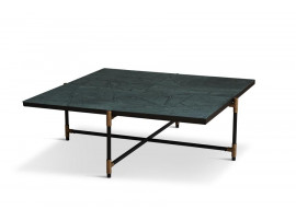 Carrare marble coffee table 90 cm.  Black frame with brass. 