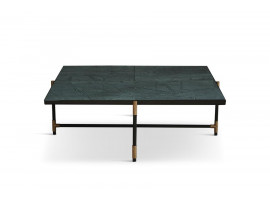 Carrare marble coffee table 90 cm.  Black frame with brass. 