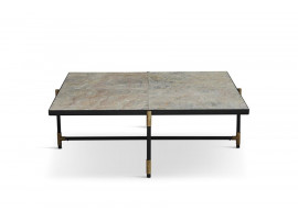 Carrare marble coffee table 90 cm.  Black frame with brass. 