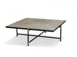 Carrare marble coffee table 90 cm.  Black frame with brass. 