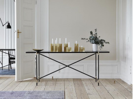 Carrare marble Console .  Black frame with brass. 