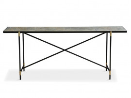 Carrare marble Console .  Black frame with brass. 