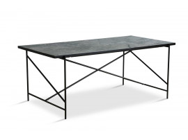 Table de repas scandinave en marbre de Carrare. 185 cm. Structure noire. 