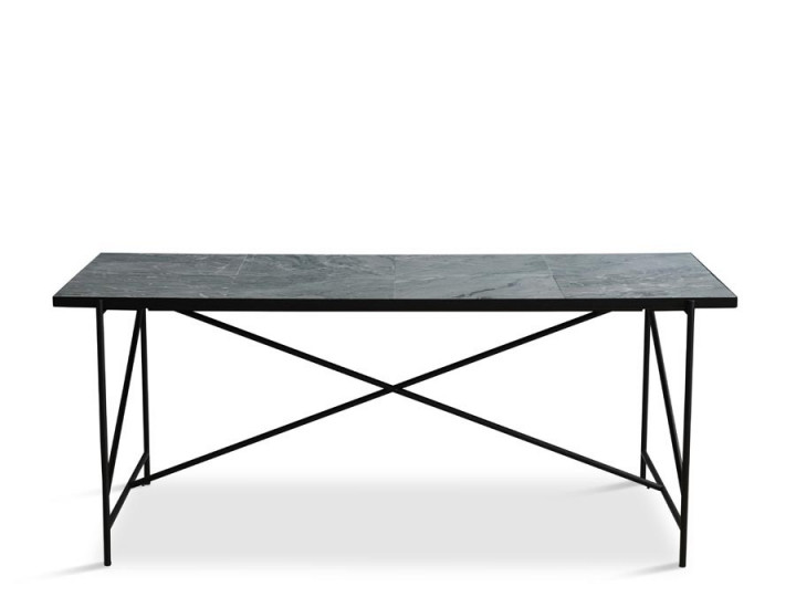 Table de repas scandinave en marbre de Carrare. 185 cm. Structure noire. 