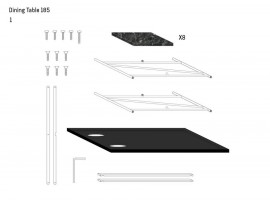 Table de repas scandinave en marbre de Carrare. 185 cm. Structure noire. 