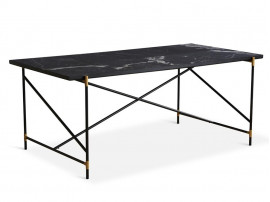 Carrare marble dining table 185 cm.  Black frame with brass. 