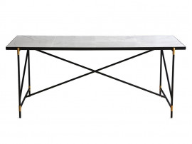 Carrare marble dining table 185 cm.  Black frame with brass. 