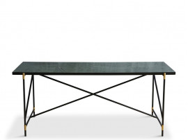 Carrare marble dining table 185 cm.  Black frame with brass. 